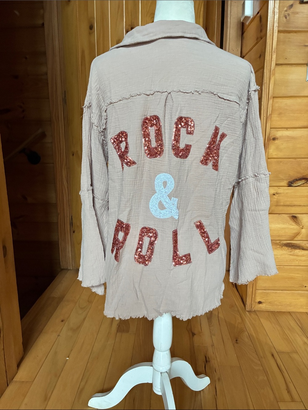 Sequin rock & roll gauzy cotton shirt
